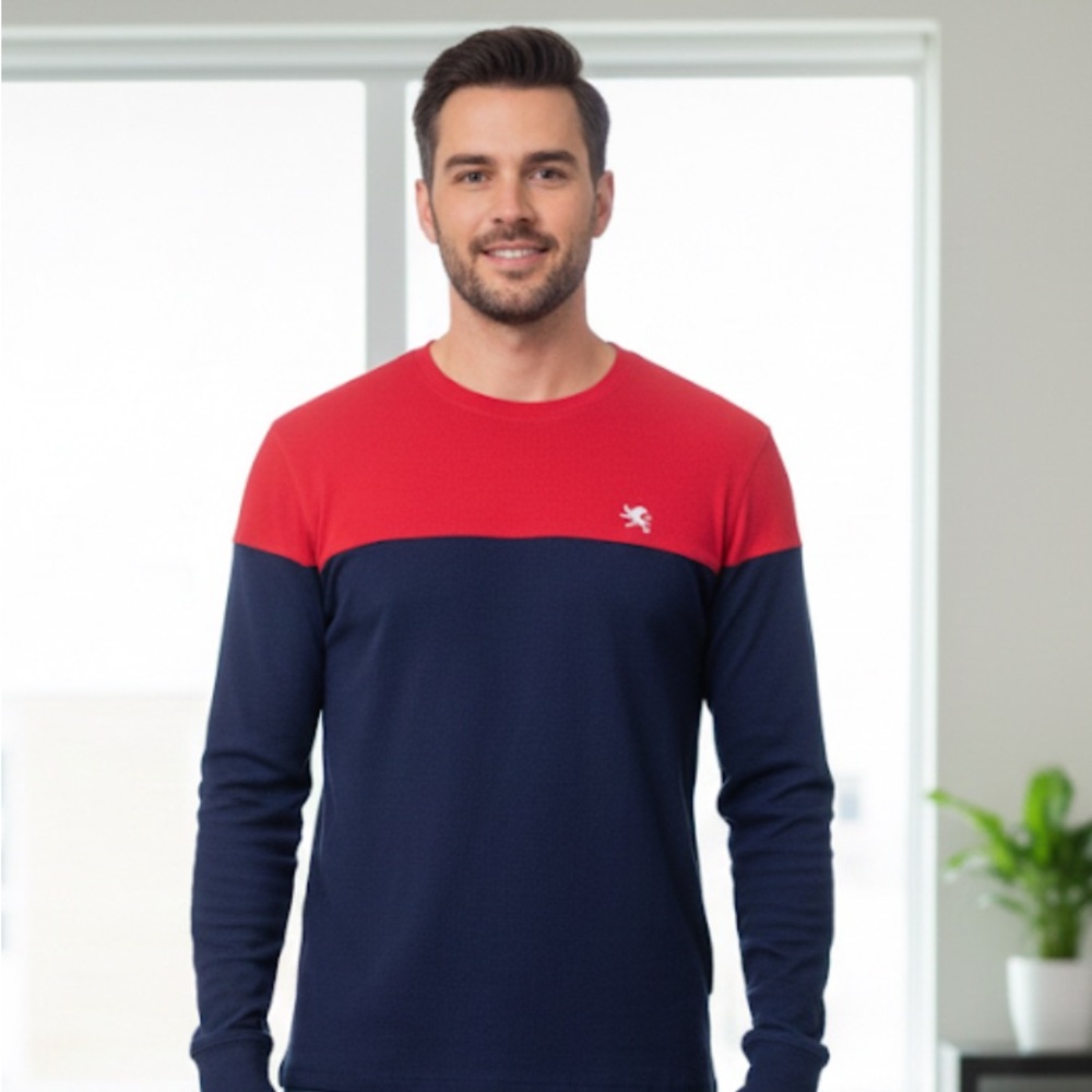 Red and Navy Long Sleeve Shirt / Size L vintage